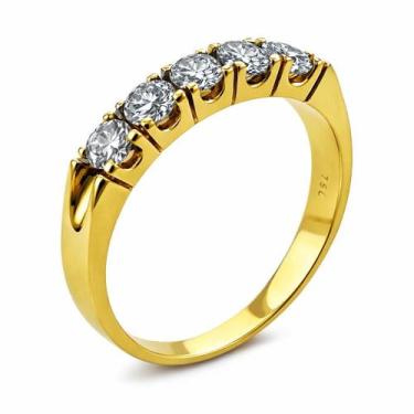 Imagem de Anel em Ouro 18k Meia Aliança com 5 Diamantes - Joia de Luxo - Justino