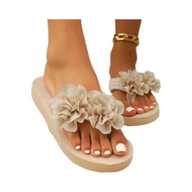 Imagem de Chinelo De Praia Feminino Verão 2025 Com Decoração Floral, Plataforma 