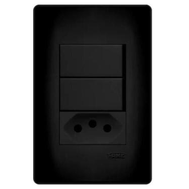 Imagem de 2 Interruptores Simples e Tomada 10A/250V Habitat Black - Fame