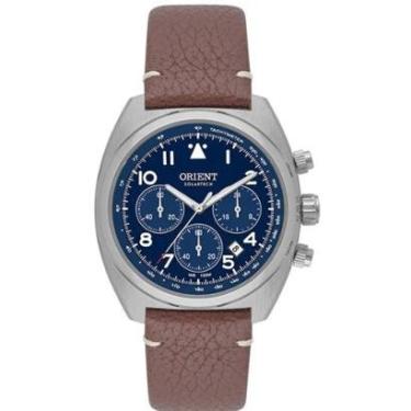 Imagem de Relógio Masculino Orient Cronógrafo Solartech Original MBSCC69D2NX Pulseira Couro Marro...