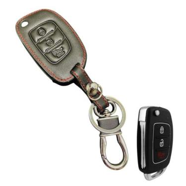 Imagem de Capa em Couro Chaveiro Chave Canivete 3 Botão Hyundai Tucson Sonata Sa