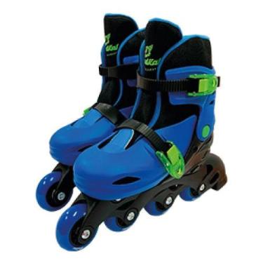 Imagem de Patins 4 Rodas 2 Em 1 E Acessórios Azul Tamanho 34 Ao 37 Ajustável Fen