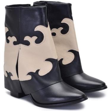 Imagem de Bota Estilo Western Feminina Cano Médio Capa Couro - Delgatto, Preto, 