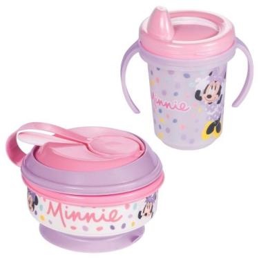 Imagem de Kit infantil pote papinha com amassador e caneca com bico Minnie Plasu