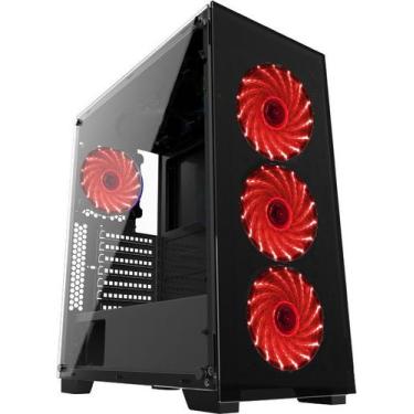 Imagem de GABINETE GAMER VIDRO ATX 01144 FONTE 500W COM 4 COOLERs - Xway, Vermel