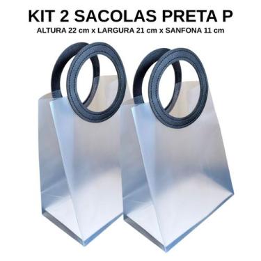 Imagem de Kit 2 Sacola Presente Luxo Reforçada Transparente Alça de Couro - MIXL