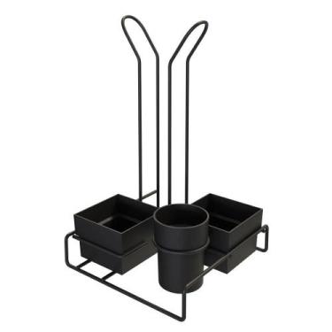 Imagem de Conjunto Organizador Stolf Preto para Chá Café e Porta Copos em Aço Cr
