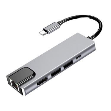 Imagem de RATipo-C USB Hub Adaptador Dock com 4K Type-C hdmi pd RJ45 Ethernet Lan Carga Para MacBook USB Hub Alumínio Adapter Alloy