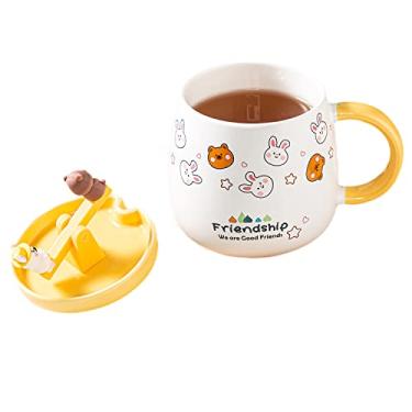 Imagem de Caneca de astronauta com colher de urso de cerâmica xícara de café infantil desenho animado caneca de leite presente de aniversário escritório casa (amizade gangorra amarelo)