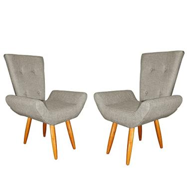 Imagem de Kit 02 Poltronas Decorativa Emília Barca Linho Diversas Cores - Ds Estofados