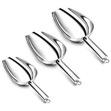 Imagem de Conjunto de colher de gelo, P&P CHEF 3 peças de colher de alimentos de metal de aço inoxidável, utilitário para doces/cubos de gelo/alimentos secos/farinha/pipoca, 5/8/12 onças