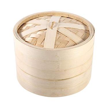 Imagem de Cesta a Vapor de Bambu, 4 Tamanhos 2 Camadas Cesta a Vapor de Bambu Chinês Natural Arroz Cozinhar Fogão Com Tampa Novo(22cm)