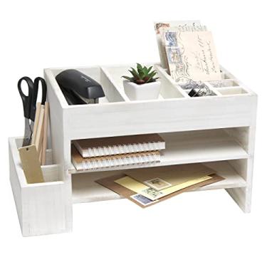 Imagem de Elegant Designs Organizador de mesa para escritório em casa, lavagem branca