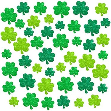 Imagem de 50 peças, recortes de dia de São Patrício - brilho verde, papel de corte grande trevo | Decoração do dia de São Patrício | Decorações do quadro de avisos do dia de São Patrício, decorações de sala de aula, decorações de trevo