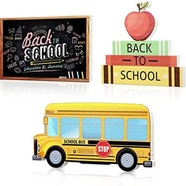 Imagem de Decorações de Volta às Escolas, 3 Peças de Mesa de Mesa de Madeira para Professores, Decorações de Primeiro Dia das Escolas, Decorações de Festa de Volta às Escolas, Suprimentos de Sala de Aula, Decoração Escolar