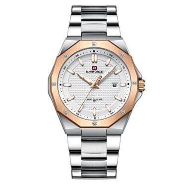 Imagem de Relógio de pulso masculino analógico de quartzo à prova d'água com relógio esportivo casual para negócios com data e calendário, Prata, ouro rosa