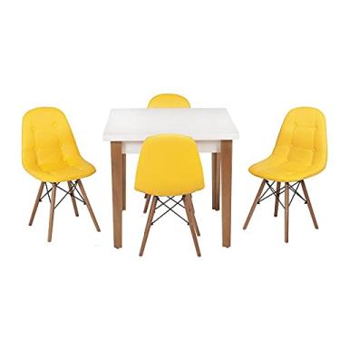Imagem de Conjunto Mesa de Jantar Luiza 80cm Branca com 4 Cadeiras Botonê - Amarelo