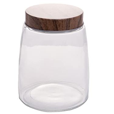 Imagem de PORTA MANTIMENTO DE VIDRO C/TAMPA METÁLICA ESTILO MADEIRA 12,5x16,5cm