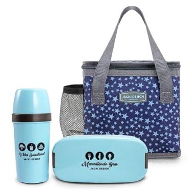 Imagem de Bolsa Térmica Feminina Lanche + Marmita + Garrafa: 3 Peças/Azul