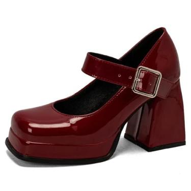Imagem de ZIRIA Sapato feminino rosa preto vermelho salto Mary Janes sapatos bico quadrado salto alto branco sapatos de dança festa de trabalho, Win Red, 10