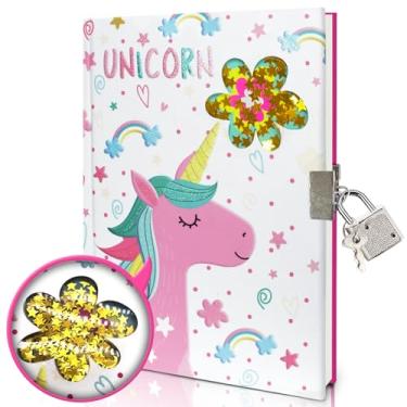 Imagem de GINMLYDA Diário infantil com cadeado para meninas, caderno de unicórnio para meninas, diário de 7,1 x 5,3 e 160 páginas para escrever