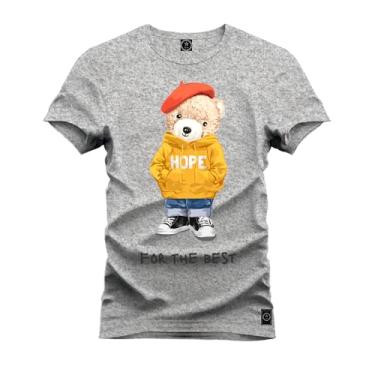 Imagem de Camiseta Plus Size Agodão T-Shirt Unissex Premium Macia Estampada Urso Hope Cinza G5