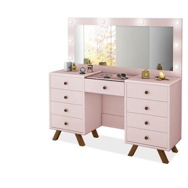 Imagem de Penteadeira Camarim Rosa Mdf Alto Padrão Led Espelho
