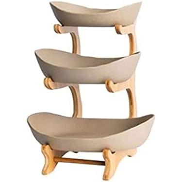 Imagem de Cesta de frutas Tigela de frutas 3 andares Porcelana Tigela de frutas de 3 andares Casa Sala de estar Prato de frutas Mesa de centro simplesmente criativa, três camadas