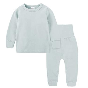 Imagem de Body infantil para meninos e meninas unissex sólido moletom de manga comprida pulôver de lã quente simples bebê menino, Azul claro, 9-12 Meses
