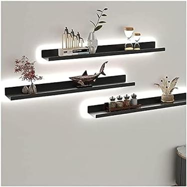 Imagem de Prateleiras flutuantes montadas na parede com luz LED embutida, prateleiras emissoras de luz montadas na parede de metal Prateleira de exibição criativa para barra de entrada Bancada da sala