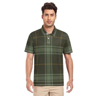 Imagem de JUNZAN Camiseta polo masculina xadrez marrom e verde creme manga curta para desempenho ao ar livre P, Xadrez em marrom e verde, XXG