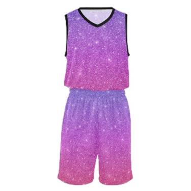 Imagem de Camiseta de basquete para meninas, cor roxa e rosa, ajuste confortável, camiseta de treino de futebol 5 a 13 anos, Cor rosa roxo brilhante, XXG