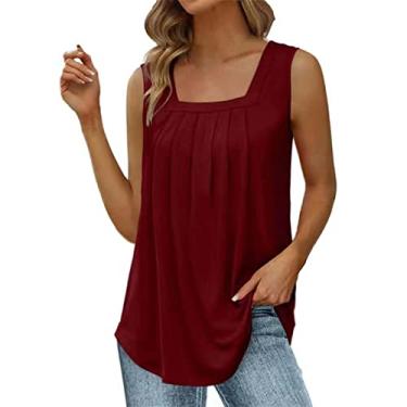 Imagem de Camiseta feminina gola quadrada estampada para sair, camiseta grande sem mangas, Y2K, blusa de verão, boho, colete formal, Vinho, 5G