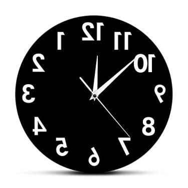 Imagem de VENEZIANA Relógio de parede para decoração de casa, relógio reverso preto e branco de 30 cm, relógio de parede para trás, relógio de parede de caminhada no sentido anti-horário para sala de estar,