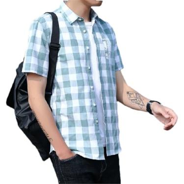 Imagem de Camisa masculina de manga curta verão algodão casual xadrez masculina xadrez verão casual manga curta, En8, P