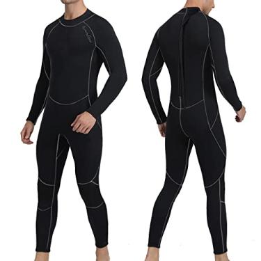 Imagem de OMGear Roupa de mergulho feminina de neoprene de 3 mm, roupa de mergulho de corpo inteiro, peça inteira, mangas compridas, traje de mergulho com zíper nas costas para mergulho e surfe (preto/cinza)