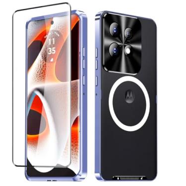 Imagem de QUIETIP Capa para Motorola Edge 50 Pro com protetor de tela, compatível com MagSafe, moldura de metal e proteção traseira fosca roxa