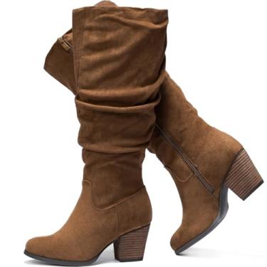 Imagem de Luoika Botas femininas extra largas na altura do joelho, larga, plus size, cano alto, salto baixo empilhado, botas de inverno e outono., Brownmf204, 10.5 X-Wide