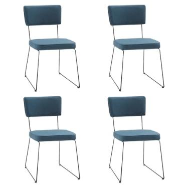 Imagem de Kit 4 Cadeiras de Jantar Decorativa Base Aço Preto Luigi Linho Azul Jeans G17 - Gran Belo