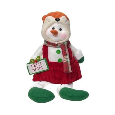 Imagem de Boneca de Neve Sentada com Touca e Cachecol Enfeite Natalino Tok da Casa