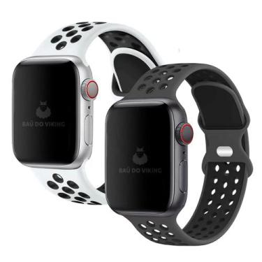 Imagem de Kit 2 Pulseiras Silicone Furos Duplo Fecho Compatível com Apple Watch 