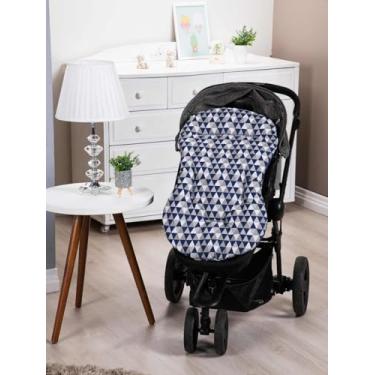 Imagem de Colchonete Capa Forro Dupla Face Super Macio para Carrinho Bebê 100% Algodão Várias Estampas (GEOMÉTRICO MARINHO)