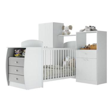Imagem de Quarto Infantil com Berço-Cômoda Laura Multimóveis Branco/Cinza