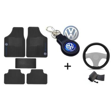 Imagem de Kit Tapete de Borracha + Capa de Volante + Chaveiro para Volkswagen Po