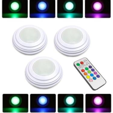 Imagem de Kit 3 Luminárias Lâmpadas Redondas Adesivas A Pilhas Rgb - XT