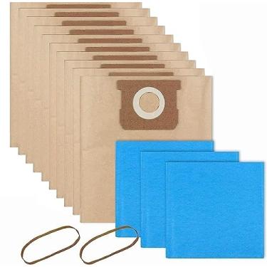 Imagem de Sacos para aspirador de pó 19-3100 Shop compatíveis com aspirador de pó seco Stanley de 5 a 6 galões, pacote com 10 sacos de filtro descartáveis e 3 pacotes de sacos de filtro reutilizáveis e 2 faixas