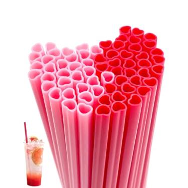 Imagem de 50 PÇS Canudos em forma de coração rosa e vermelho descartáveis fofos canudos de plástico para chá de panela dia dos namorados casamento festa de aniversário suprimentos de coquetel decorações