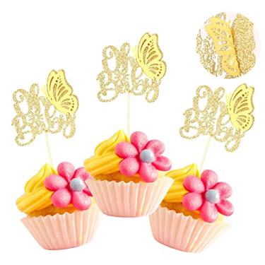 Imagem de Gyufise 36Pcs Butterfly Oh Baby Cupcake Toppers Gold Glitter 3D Butterfly Baby Shower Cake Topper Decorations for Butterfly Theme Baby Shower Kids Boys Girls Birthday Party Supplies