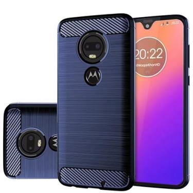 Imagem de Gufuwo Capa para Moto G7 Plus, Motorola G7/T-Mobile Revvlry+, capa fina de fibra de carbono, capa traseira macia de TPU, antiarranhões, à prova de choque, capa protetora para Motorola Moto G7 azul