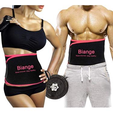 Imagem de (M (37,4 "x 7,8"), rosa e preto) - Aparador de cintura Biange para mulheres e homens Cinto de emagrecimento de cintura suor, faixas abdominais para perda de peso, cinto de neoprene abdominal lombar e suporte lombar